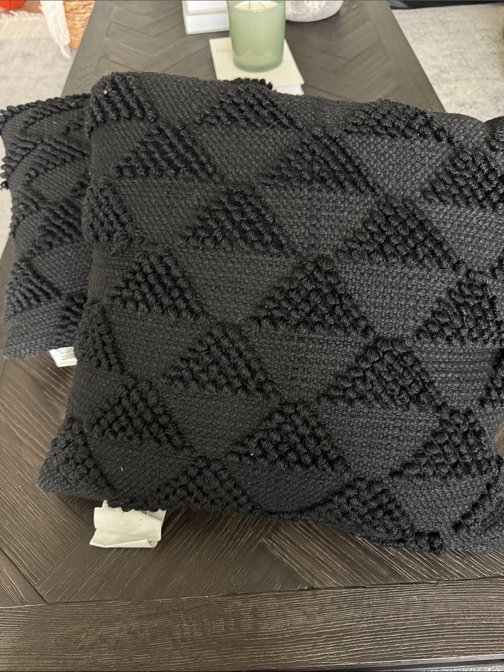 Original 21 Black Indoor Outdoor Throw Pillows Set of 2 18x18 Textured Accent